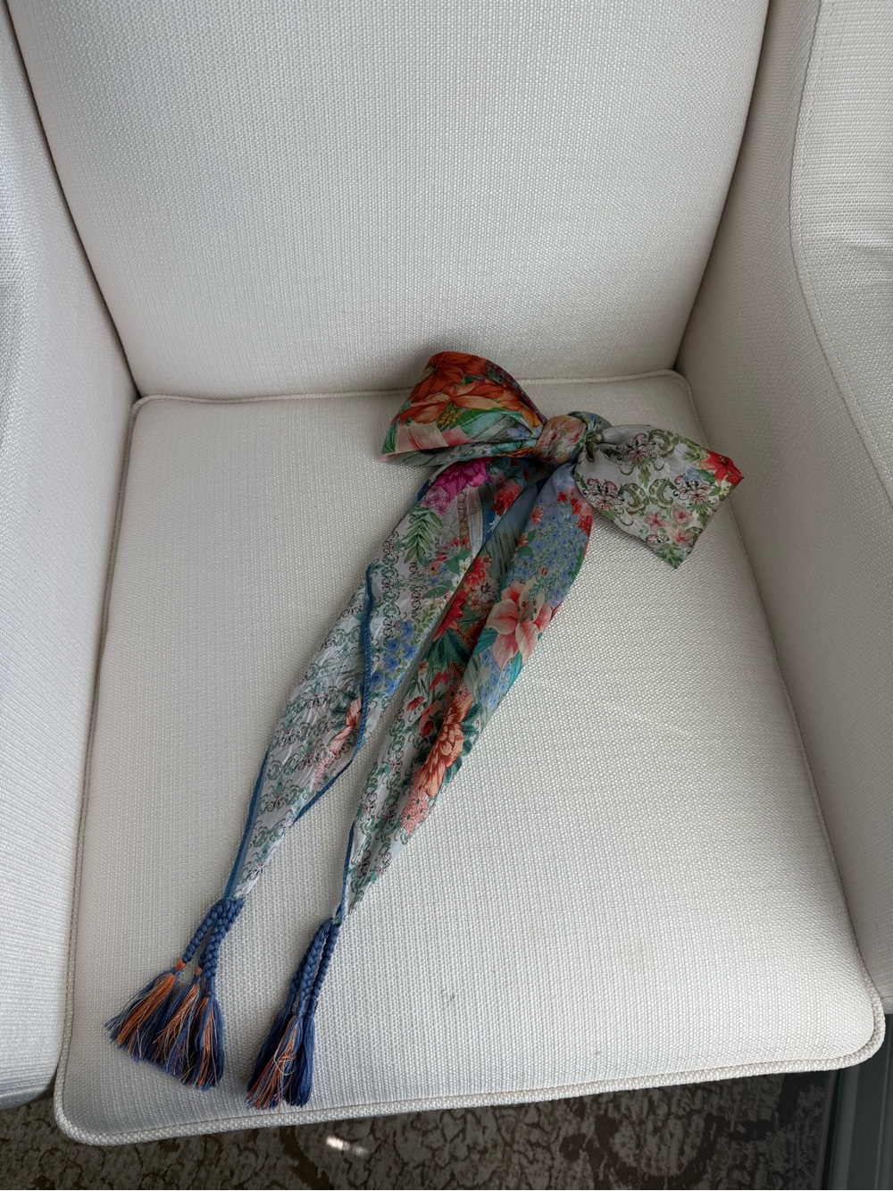 Johnny Was Floral 100% Silk Scarf with Tassels